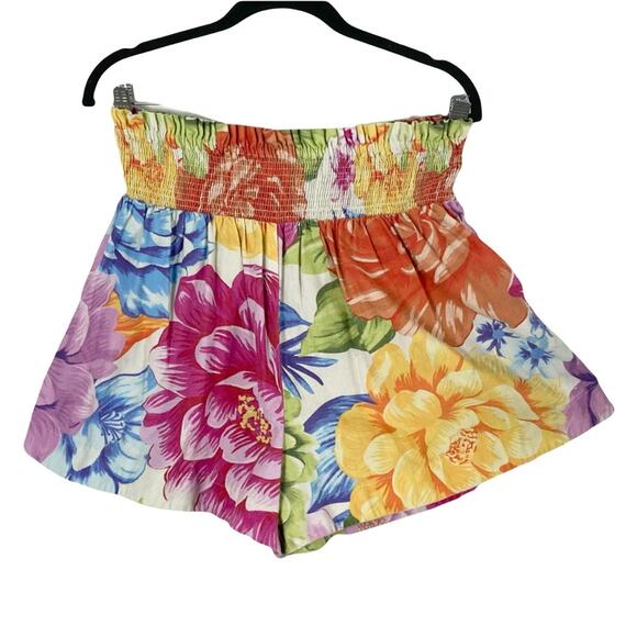 New FARM RIO Shorts XS Multi Floral High Waisted Smocked Pull Up Brazil Vintage